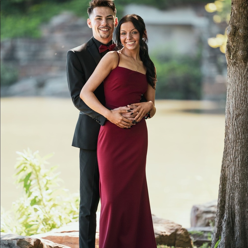 Red backless prom dress